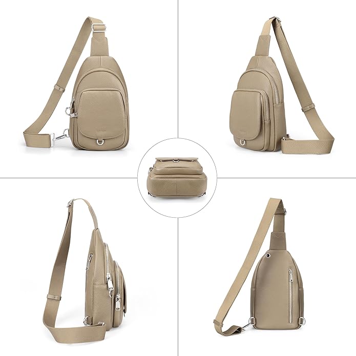 befen Anti Theft Genuine Leather Sling Bag for Women RFID Small Crossbody Bag Chest Bag Leather Fanny Packs for Travel
