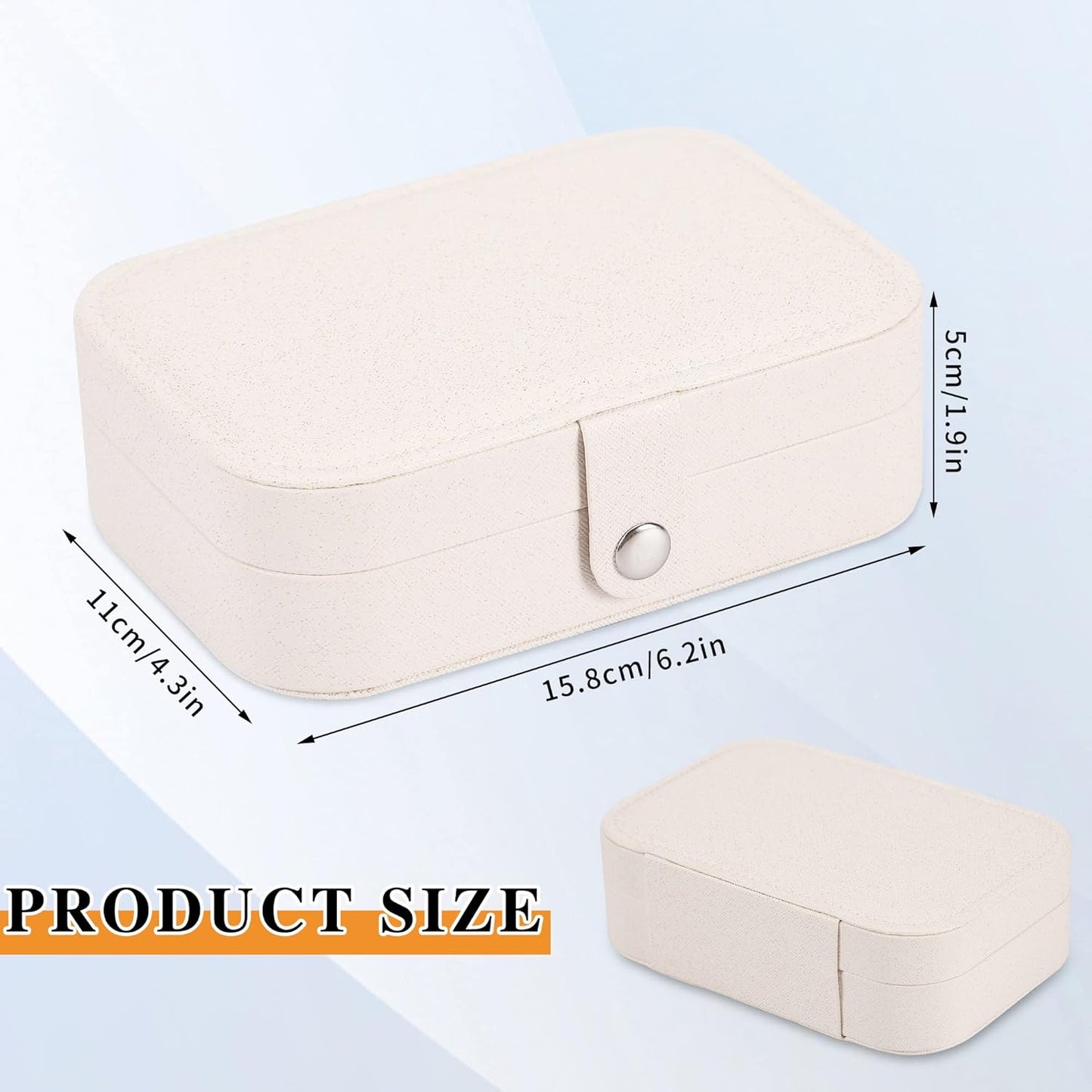 Travel Jewelry Box, PU leather Small Jewelry Organizer For Female Girls, double layer portable mini travel case for storing earrings, rings, necklaces.(white 2pcs)