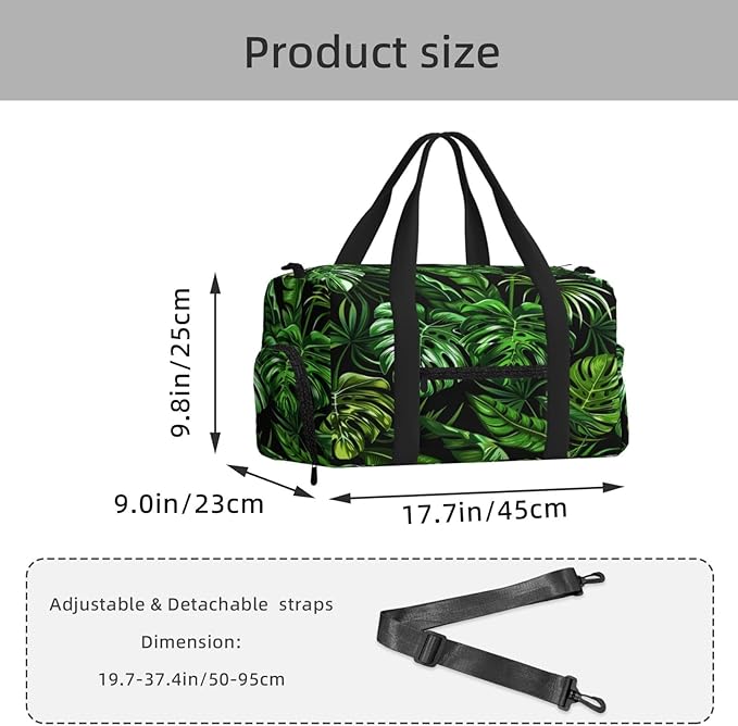 Sports Gym Bag Tropical Monstera Leaves Travel Duffel Bag With Shoe Compartment Shoulder Strap, Lightweight Water-Resistant Weekend Overnight Totes For Women Men