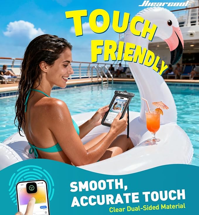 Hiearcool Universal Waterproof Phone Pouch,Underwater Dry Bag for iPhone 17 16 15 14 13 Pro Max XS Plus up to 8.3",IPX8 Cell Phone Case for Cruise Travel Essentials-Black&Clear-2Pack