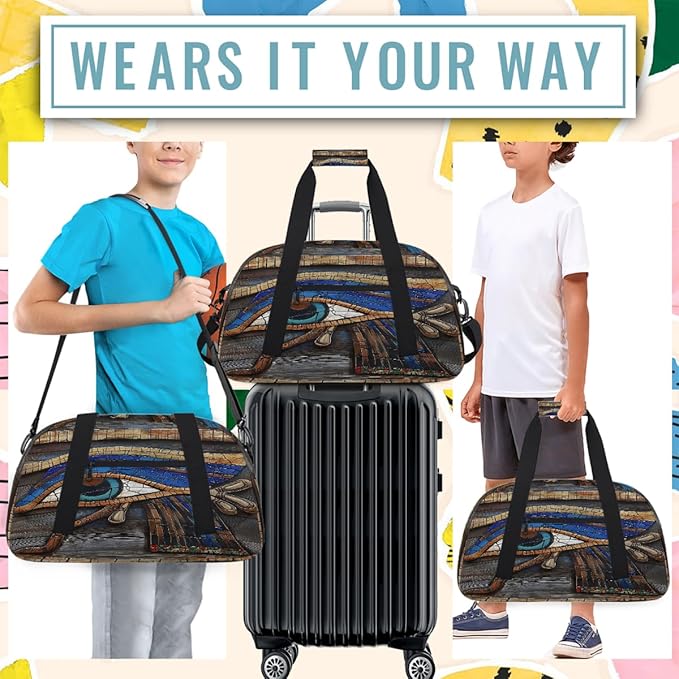 Travel Duffle Bag for travel duffle bag sports Girls Boys Kids Egyptian Eyes Lightweight Overnight Sleepover Weekender Bags Small Dance Gym Sport Bag Teens Carry-On Size Workout Bag