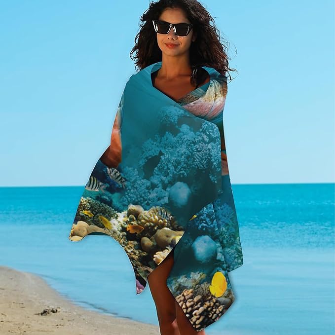 Beach Towel,Undersea World Turtle and Colorful Corals Lightweight Compact Sand Free Quick Dry Oversized Pool Swimming Towels for Girls Women Adults,29.5"×59"