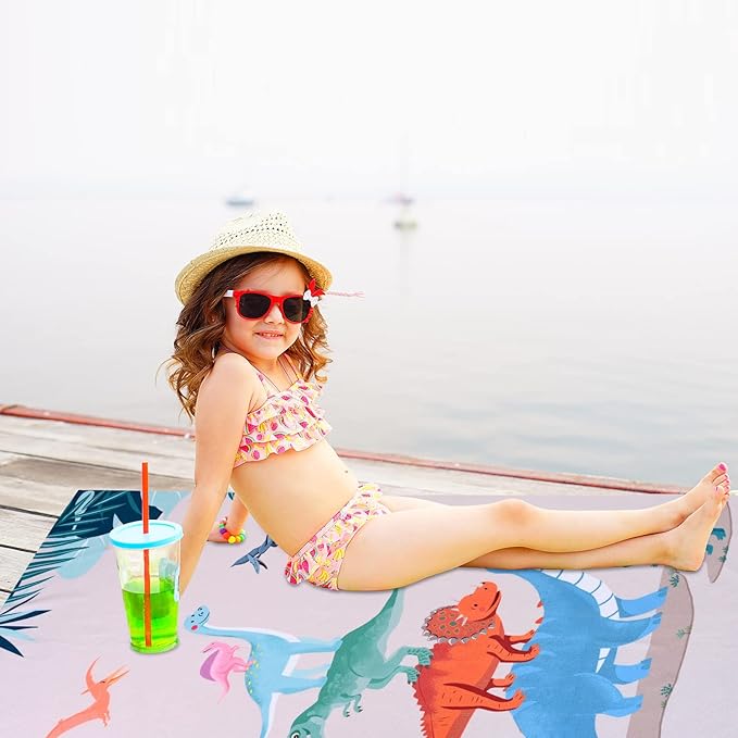 LIVILAN Small Dinosaur Beach Towel for Kids, 24”x48”, Microfiber, Quick Dry, Sand Free, Lightweight, Thin, Perfect for Girls, Boys, Bath, Swim, Shower, Unique Dinosaur Gifts and Decorations