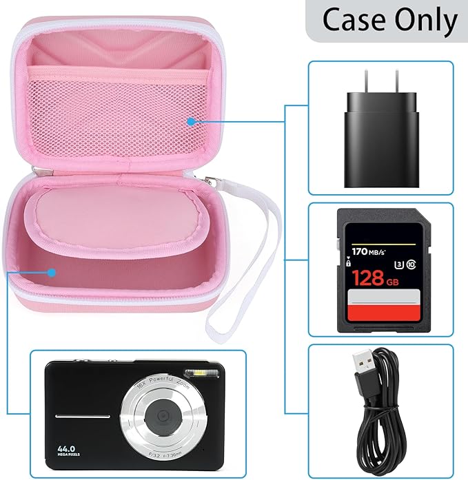 Digital Camera Case for AbergBest 21 Mega Pixels 2.7" LCD Rechargeable HD/Kodak Pixpro/Canon PowerShot ELPH 180/190/Sony DSCW800/DSCW830 Cameras, Travel Carrying Protective Case for Camera- Pink