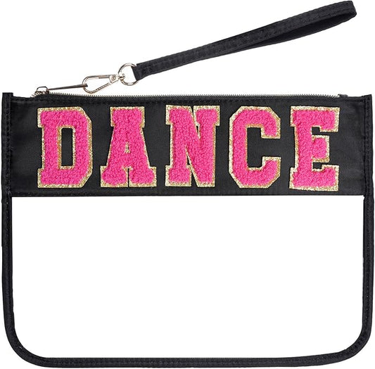 Chenille Letter Bag - Multi-purpose Nylon Cosmetic Bags with Zipper, Flat Pouches for Travel, Gym, Beach (Black-Dance)