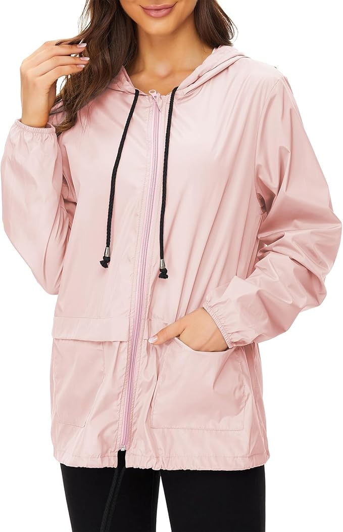 Zando Lightweight Rain Jacket Women Waterproof - Raincoat for Women Packable Rain coat Hooded Windbreaker for Travel Outdoor