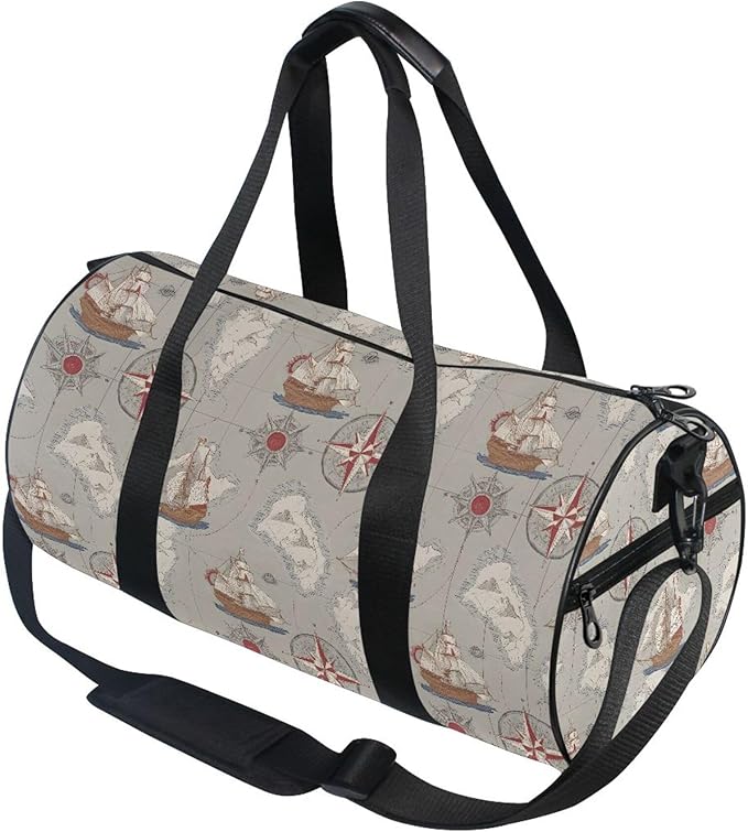 MNSRUU Sports Duffel Bags, Compass Sailboat Athletic Gym Bag Overnight Workout Travel Tote Luggage for Men Women Yoga