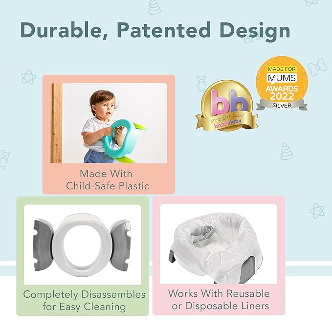 Kalencom Potette Plus 2-in-1 Travel Potty and Trainer Seat - Dual-Purpose Potty Training Toilet Seat - Portable Potty for Toddler Travel - With Durable, Lock-In Legs and Splash Guard - Pastel Pink