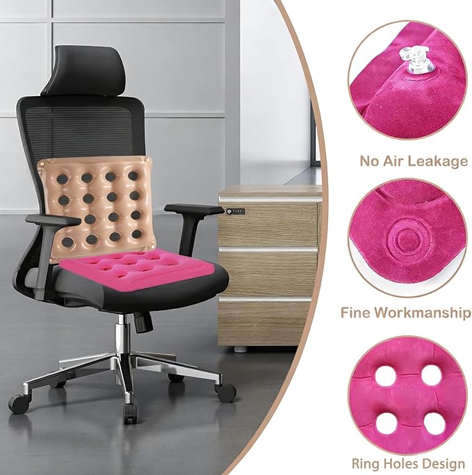2-Pack Waffle Inflatable Seat Cushions with Pump, 18 Inch Beige 16-Hole Air Cushion for Pressure Relief, Wheelchair, Office Chair, Car Seat & Travel (Red&Beige)