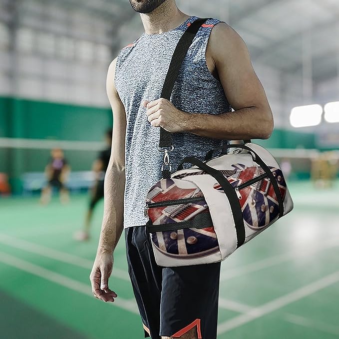 Oxford Cloth Guitar British Flag Gym Bag,Duffle Bag with Shoes Compartment And Adjustable Shoulder Straps，Weekender Bags for Men Women.