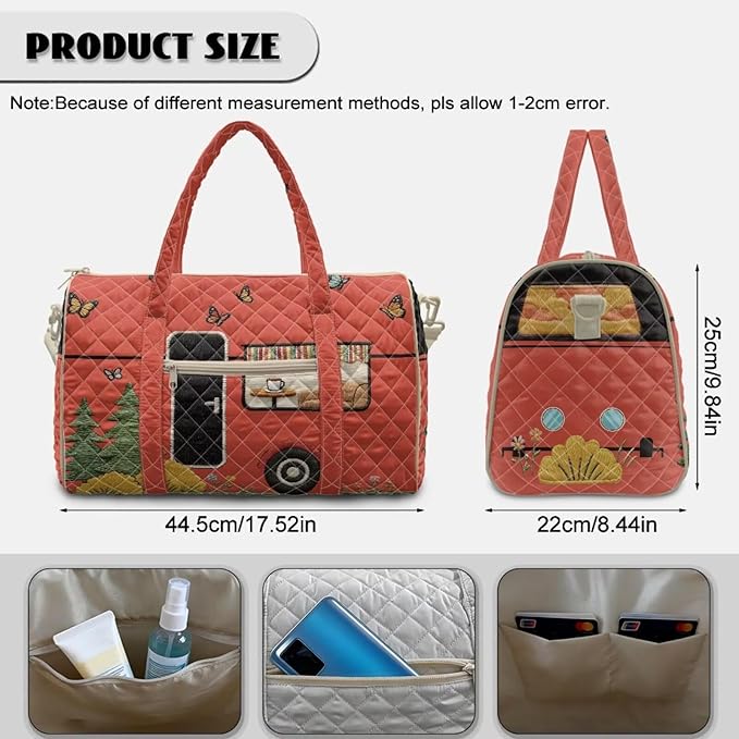 COEQINE Quilted Travel Duffle Bag For Men Travel with Shoulder Strap and Trolley Sleeve Large Quilted Tote Bag Large Car Packable Travel Bag