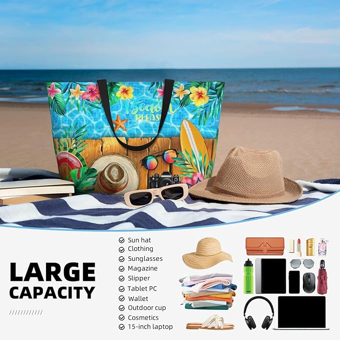 Beach Bag Tote Bags Waterproof Sandproof for Women Large Beach Tote Bag Foldable with Pockets for Weekend Vacation