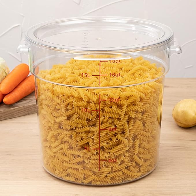 Restaurantware Met Lux 18 Quart Food Storage Containers 10 Round Commercial Storage Containers - Lids Sold Separately With Volume Markers Clear Plastic Food Prep Buckets Space-Saving Storage