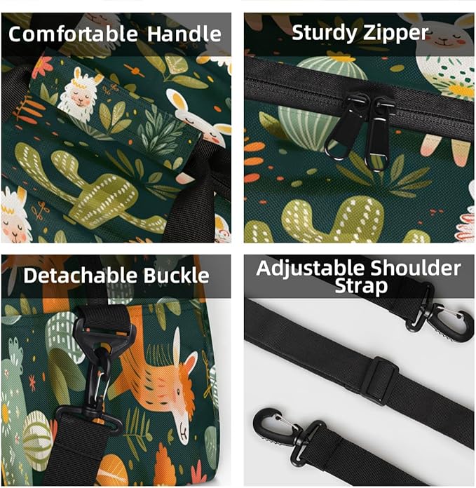 Llama Alpaca Mini Gym Bag 18 inch for Women Men Waterproof Custom Tropical Plant Cactus Travel Duffel Bag Carry On Overnight Tote Nurse Bag for Work Fitness Hiking