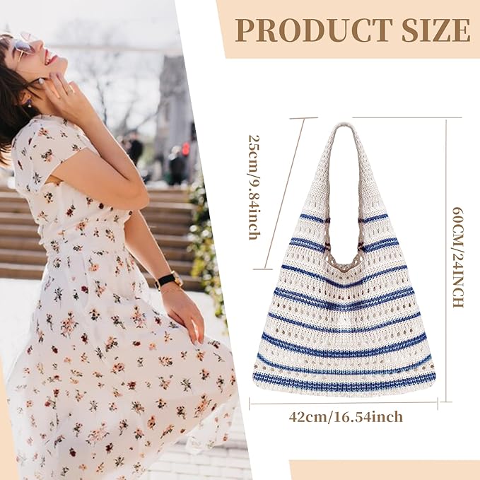 Sightor Crochet Tote Bag, Mesh Beach Bag Knit Summer Hobo Bag Vacation Boho Tote Bag for Women