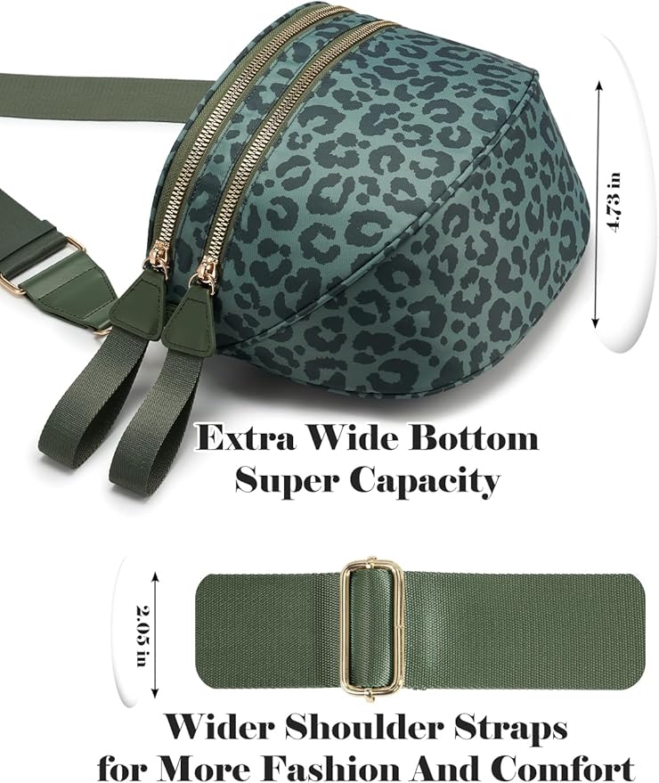 Pure Colour Crossbody Bag Bum Bag for Women,Spacious Purse Fanny Packs Belt Bag,Oversized Bum Bag (Bean Green Leopard Print Bum Bag)