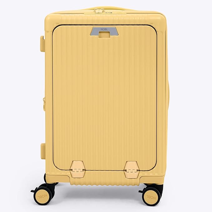 NOBL Travel Carry On Expandable Luggage, Noble Aluminum Frame PC Hard Shell Suitcase, 22.5”x14.2”x9.8” Airline Approved, 360° Spinner Wheels, TSA Lock, USB Charging, Cup & Phone Holder - Butter Yellow