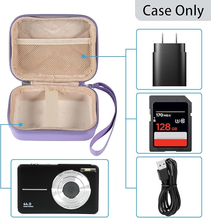 Camera Case for AbergBest 21 Mega Pixels 2.7" LCD Rechargeable HD/Kodak Pixpro/Canon PowerShot ELPH 180/190/Sony DSCW800/DSCW830 Cameras, Travel Carrying Protective Case for Digital Camera - Purple