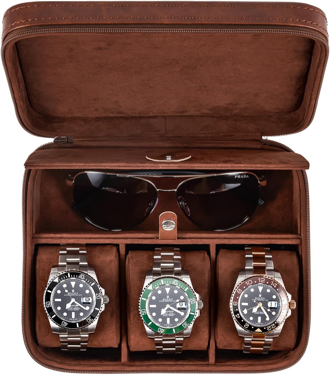 Awesometik 3 Slot Luxury Travel Faux Leather Watch Case. Watch Storage Organizer. Watch Display & Watch Holder. Perfect For Watch Collection. Ready to Gift for Men (3 Slot Watch Case)