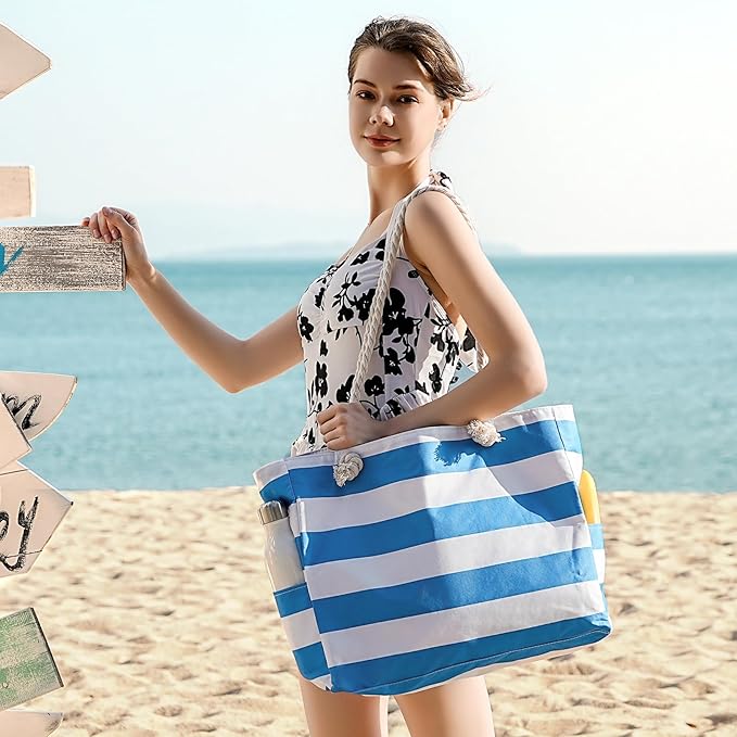 Pleneal Beach Bags For Women - Large Beach Bags with Zipper Waterproof Sandproof Swim Pool Beach Bag