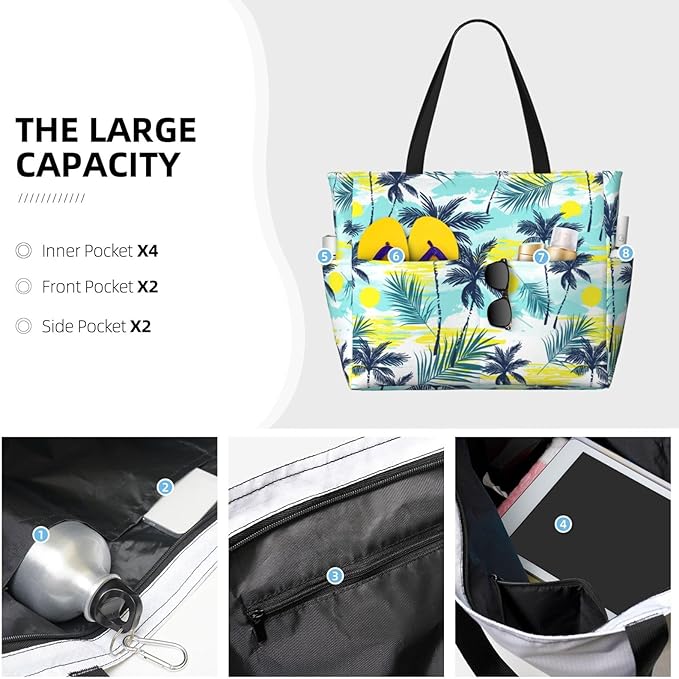 Beach Bag Tote Bags Waterproof Sandproof for Women Large Beach Tote Bag Foldable with Pockets for Weekend Vacation