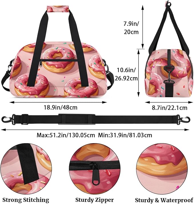 Many Donuts Kids-Duffel-Bags Gymnastics Dance Bag Carry-On Overnight Travel Gym Lightweight Dance Sports Bags For Girls Boys Kids，