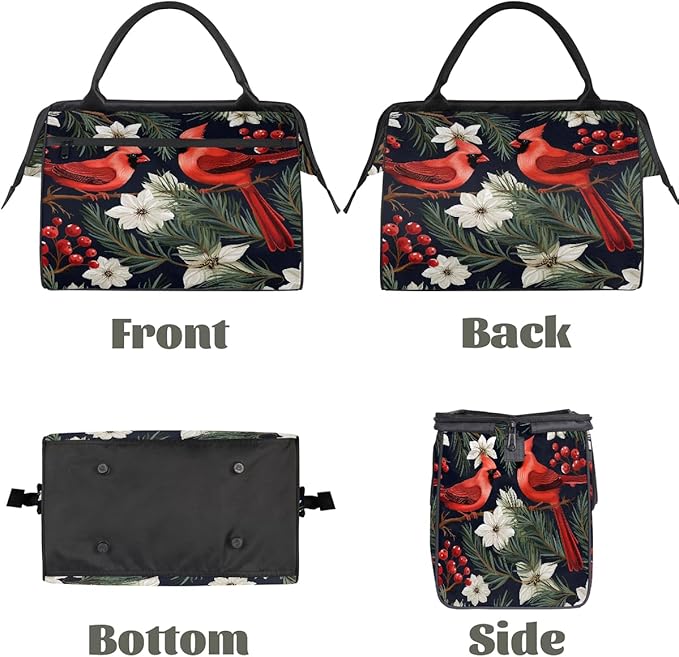 Overnight Weekender Bags for Women Men, Winter Red Bird Floral Waterproof Travel Carry On Duffel Bag, Lightweight Sports Gym Bag for Fitness, Workout, Travel