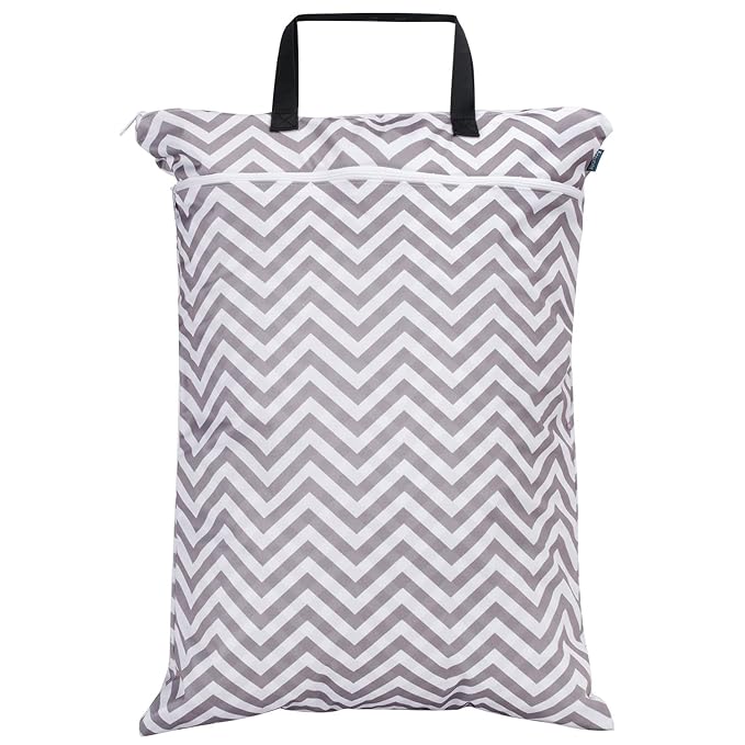 Teamoy Travel Hanging Wet Dry Bag(24.7 x 18 inches) for Cloth Diapers Organizer Tote Bag (L, Beige Chevron)