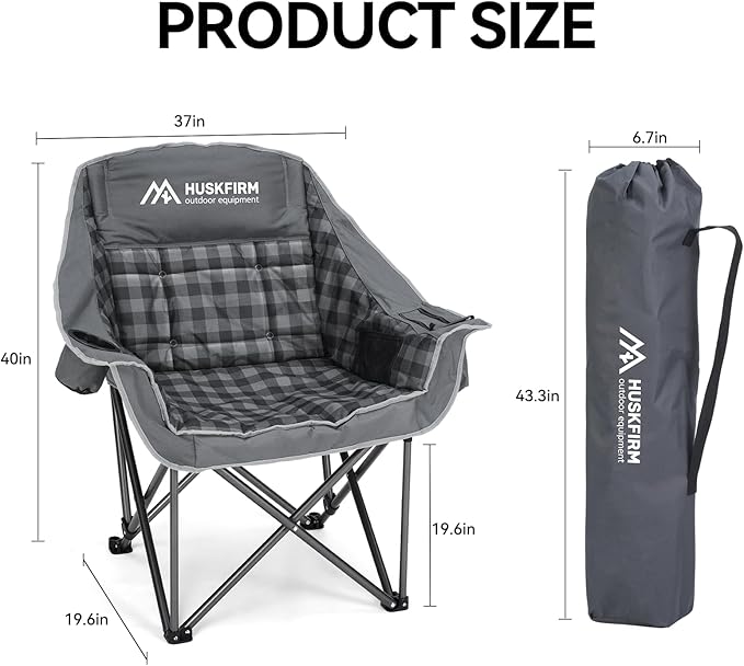 Oversized Camping Chair Padded Camping Chairs Heavy-Duty Foldable Camping Chairs with Cup Holder and Cooler Bag Portable Lawn Chair for Sports Outdoors-Support 450LBS, Grey