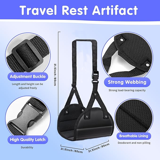 Airplane Foot Hammock Footrest,Portable Leg Rest for Long Flights,Adjustable Feet Hammock to Relax Airplane Travel Accessories,Desk Leg Hammock,Travel Rest Feet Hanger in Office(2 Pack)