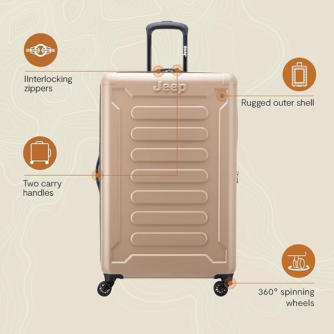 Jeep JH004C Hardside Expandable Luggage with Spinner Wheels, Beige, Checked-Large 28 Inch