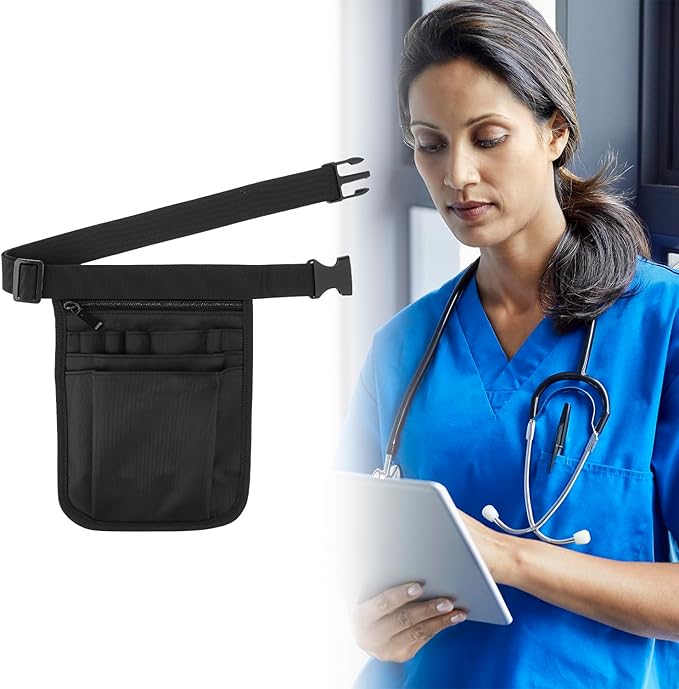 QWORK Medical Organizer Belt, Nurse Storage Bag Waist Bag Pouch for Medical Scissors Care Kit Tool, (Black, 10x7')