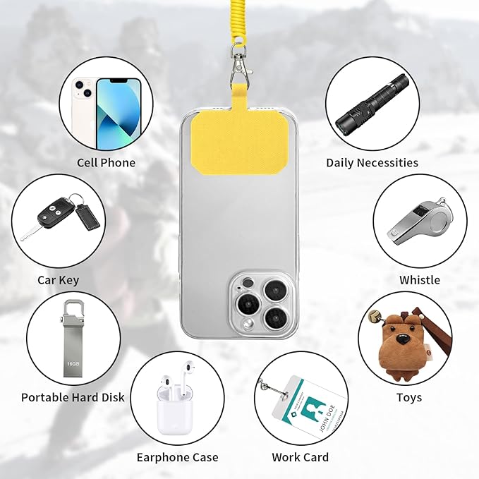 Phone Tether Lanyard Anti Theft Phone Strap with Carabiner Anti-Drop Outdoor Skiing Hiking Cycling Fishing Climbing fit iPhone and Most Cell Phone (Black+Yellow)