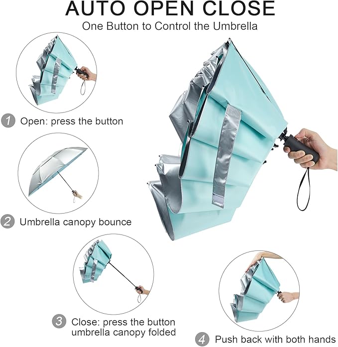 G4Free 46 Inch Inverted Small Travel Umbrella Compact, Reverse UPF 50+ UV Protection Umbrella 10 Ribs Windproof for Rain Double Canopy with Vent Automatic Open Close