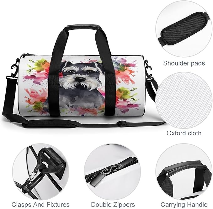 Sports Gym Bag for Women Men Travel Duffel Bag Tote Weekender Bag Schnauzer Carry on Overnight Bag for Travel Swimming Fitness Workout Sports Duffle Bag