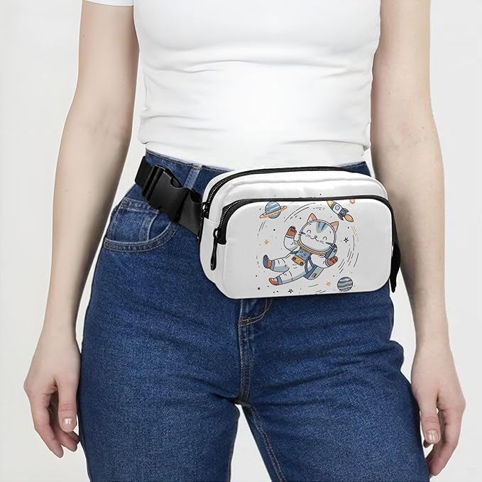 Kawaii Cat Astronaut Fanny Pack for Women Men Water Resistant Fashion Waist Packs with Adjustable Strap Belt Bag for Travel Workout Jogging Hiking 21219090