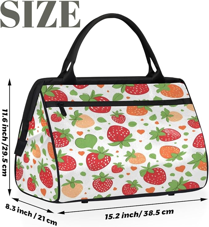 Red Strawberry Overnight Weekender Bag for Women Men Travel Duffel Bags Waterproof Luggage Carry on Sports Yoga Gym Bag