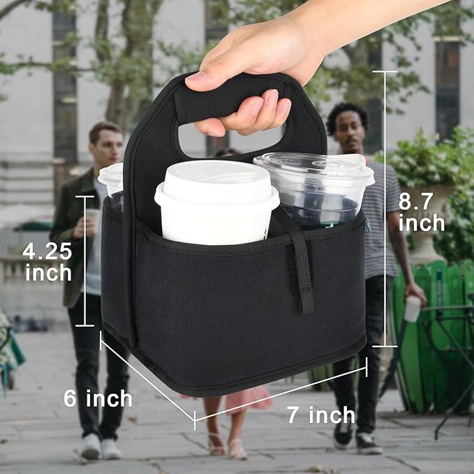 Beautyflier Reusable Insulated Coffee Cup Carrier, Portable Drink Holder with Handle Organizer Tote Bag for Hot & Cold Drinks