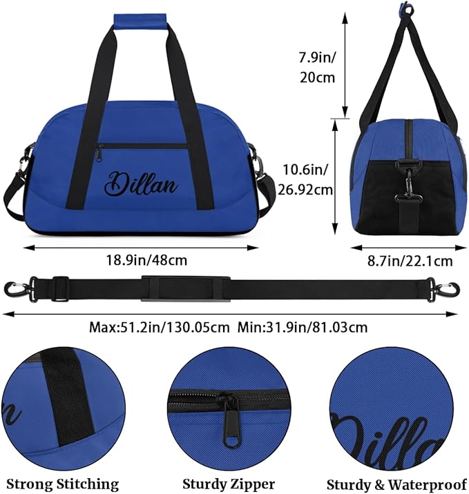 Custom Name Gym Duffel for Kids,Personalized Sports Bag Lightweight Gym Bags for Boys & Girls,Fitness Travel Weekender for Travel, Workout Navy