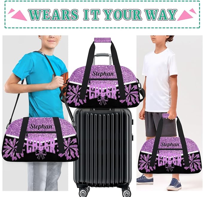 Cheer-Bag for Girls Personalized Cheer-Gifts with Name Cheerleading Bag for Gym Duffel Bag Purple Cheerleader