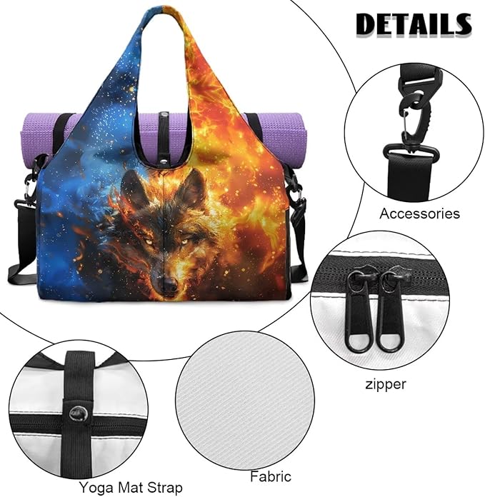 Flame Wolf Sports Duffle Bag with Shoe Compartment for Men Portable Gym Bag with Wet Pocket Waterproof Fitness Workout Bags with Yoga Mat Holder Travel Overnight Weekender Shoulder Bag