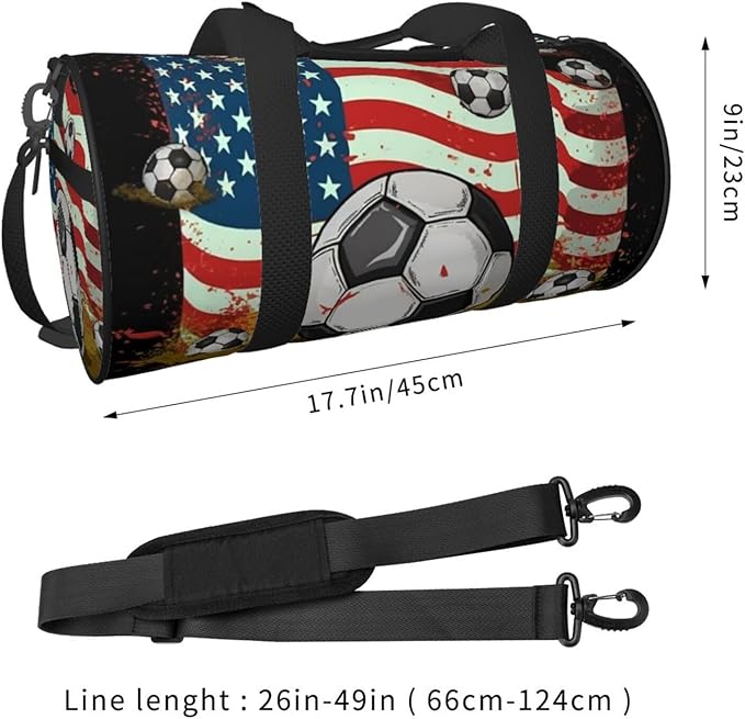 Travel Duffel Bag Lightweight Carry On Weekender Overnight Bags Soccer USA American Flag Sports Tote Gym Backpack with Adjustable Strap Hospital Bags Foldable Luggage Bag for Women Men