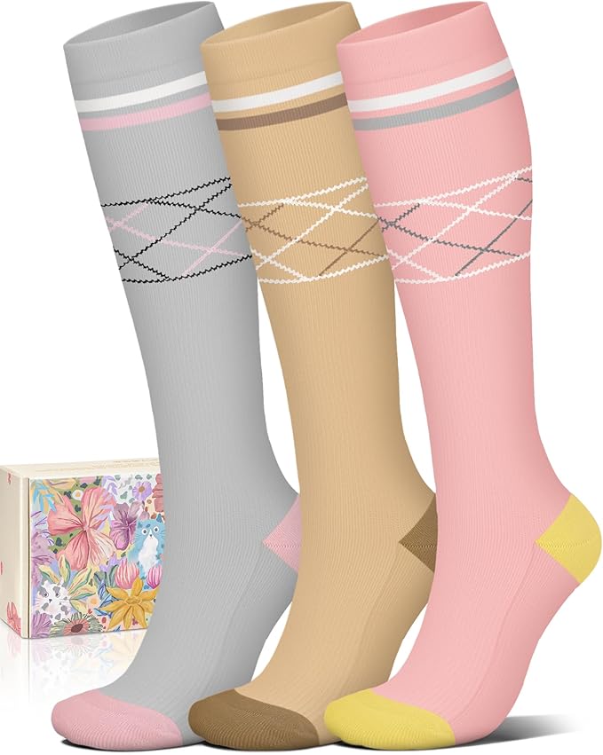 Cotton Compression Socks for Women&Men Knee High Cute Support Sock for Nurses, Pregnancy, Flying