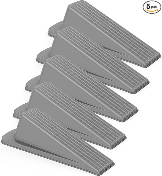 Crosize 5 Pack Door Stoppers for Bottom of Door, Premium Rubber Gate Door Stops, Sturdy Wedge for Carpet, Tile, Concrete, Wood, Door Holder for Heavy Duty Door, Gray