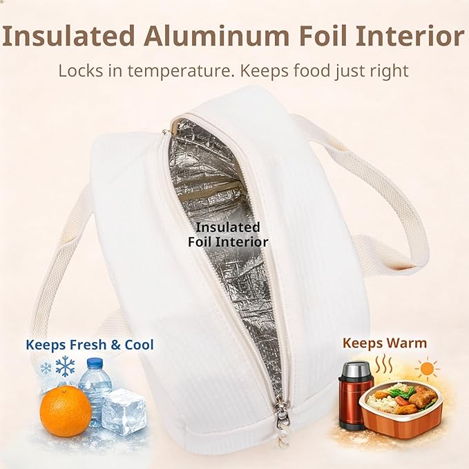 Insulated Lunch Bag for Women, Reusable Striped Lunch Box Cooler Bag with Large Capacity, Durable Lunch Tote for Work