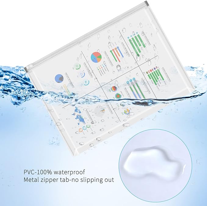 FYY 5PCS Plastic Envelopes, A4 Letter Size Poly Zip Envelopes File Folders, Translucent Expanding Document Wallet Pouch with Zipper for School and Office Supplies, 12.8 x 9.4 Inches, Clear