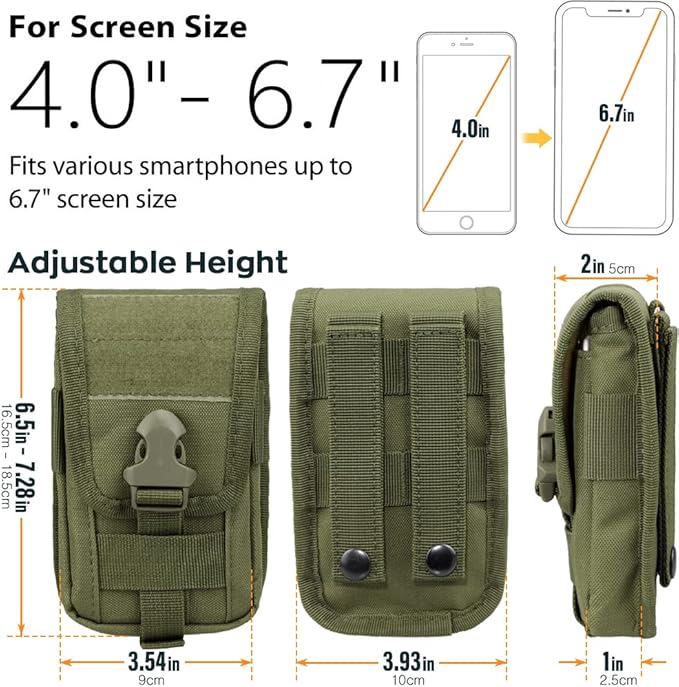 WYNEX Tactical Phone Pouch Molle,Smartphone Holster Bag EDC Utility Cellphone Lock Card Holder Organizer Fit for Waist Belt Case Include Tactical Gear Clip and U.S.A Patch