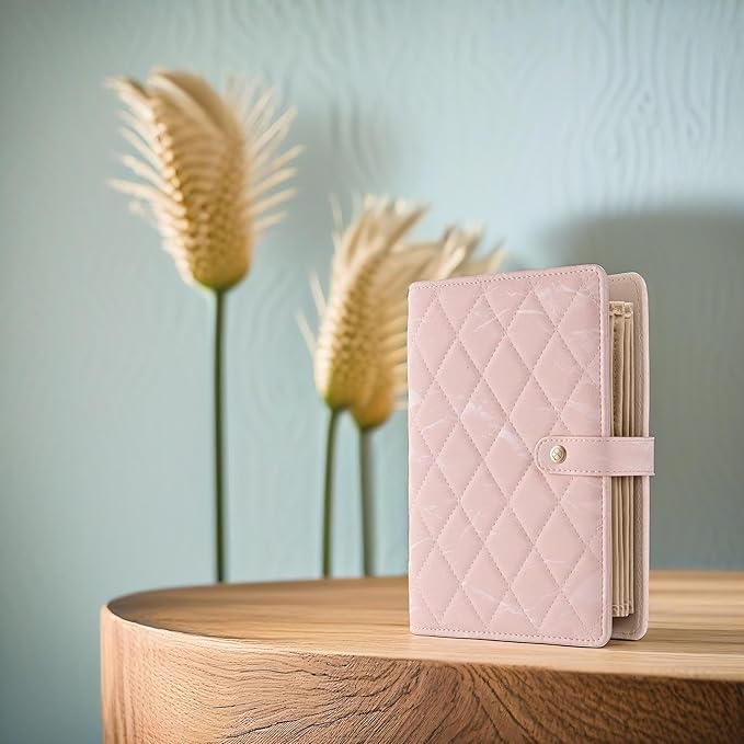 Vlando Jewelry Book Organizer - Leather Travel Jewelry Case with 5 Detachable Pages for Necklaces, Rings, Earrings, Tangle-Free, Giftable,Seashell Pink