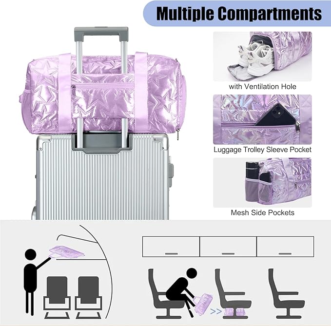 Forestfish Dance Bag For Girls, Small Gym Bag With Shoes Compartment Weekender Overnight Bag For Travel Lightweight Waterproof
