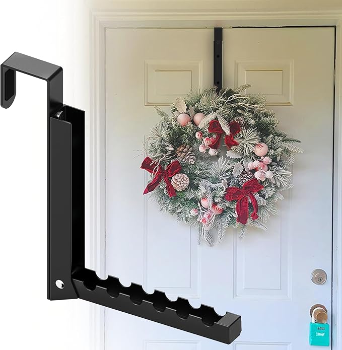 2 Pcs Over The Door Hooks - Folding Over Door Clothes Drying Laundry Rack with 6 Groves - Hanger for Clothes & Towels (Black)